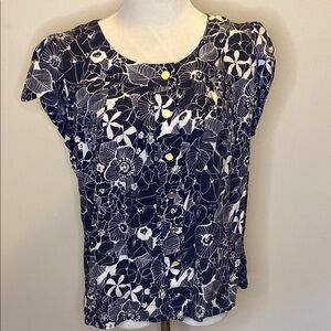 Banana Republic Black and White Graphic Cap Sleeve Blouse